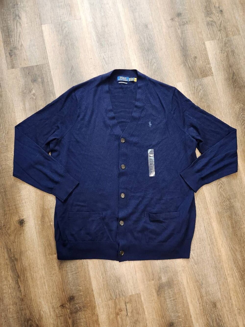 Ralph Lauren Polo Wool Cardigan XL TALL Navy Pockets Button Close NWOT Pony